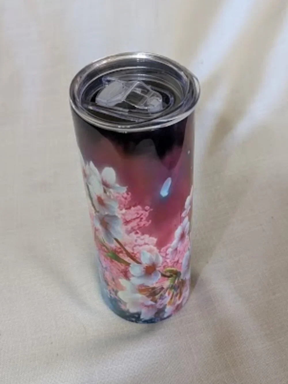 20 oz skinny Tumbler featuring a Cherry Blossom (sakura) sublimation design